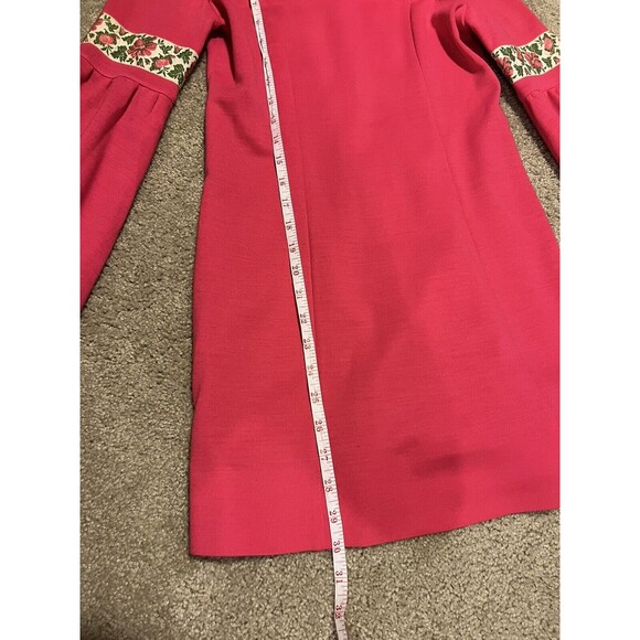 Vintage 70s Mini Sweater Dress Babydoll Balloon Sleeves Floral Trim - Picture 4 of 5